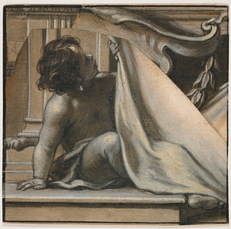 Putto Lifting Drapery, 17th century