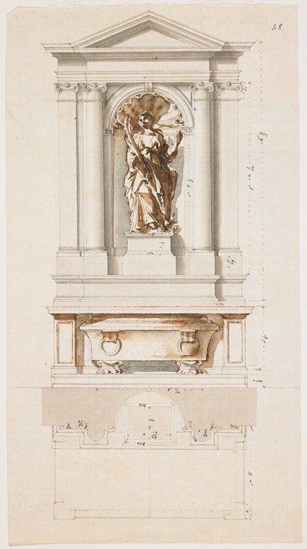 Elevation and Ground Plan of Altar Dedicated to Female Martyr (recto); Fragment of Architectural Design (verso), Flaminio Innocenzo Minozzi, 18th-19th century