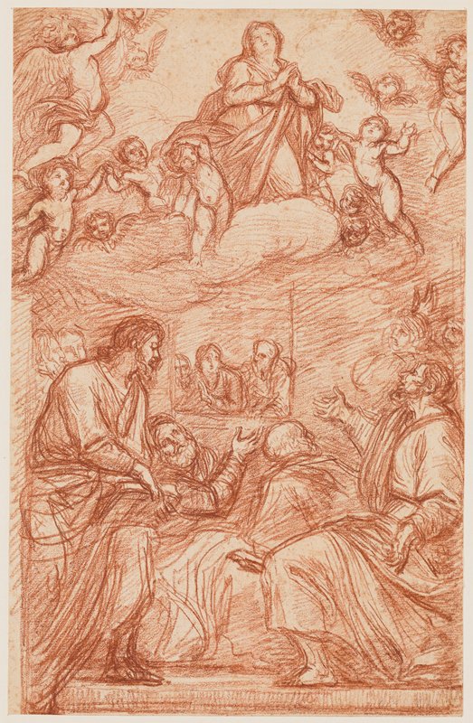Assumption of the Virgin after Domenico Passignano (recto); Head of a Man (verso), Jean-Robert Ango, 18th century