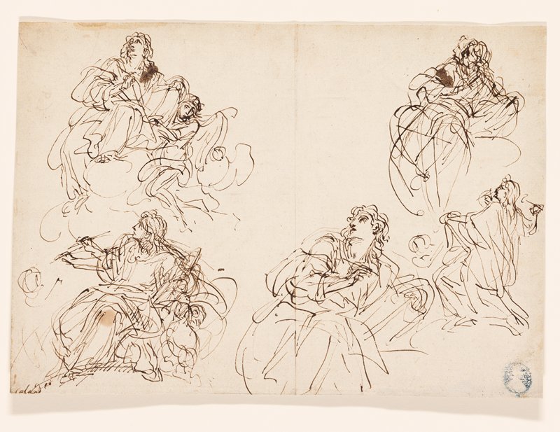 Studies of Saint John the Evangelist and Saint Matthew, Giacinto Calandrucci, 17th century