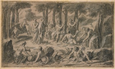 Dokumentasi “Apollo and the Muses”; Black and white chalk and gray wash. Minneapolis Institute of Art.