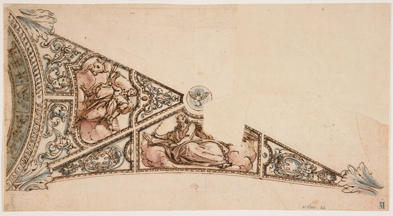Design for a Ceiling with the Evangelists John and Luke and the Medici Coat of Arms, Attributed to Cesare Nebbia, late 16th century