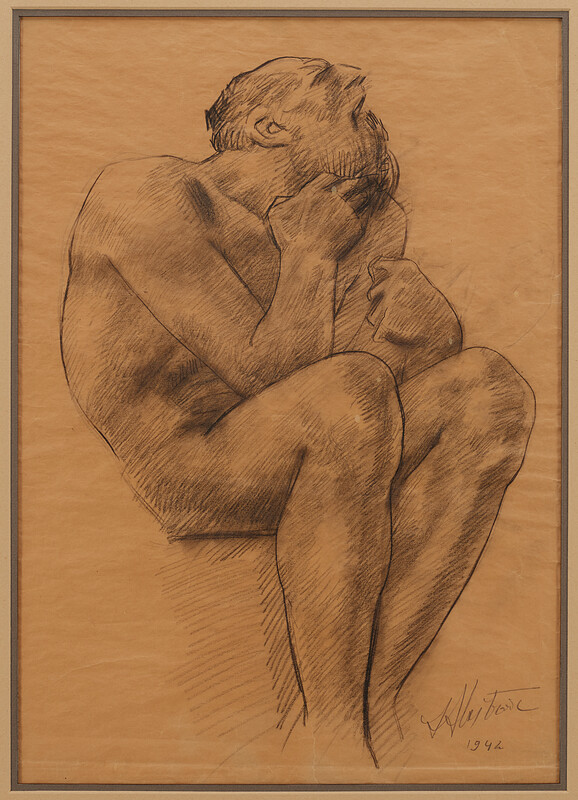 [Seated nude male with hand under chin], Ivan Mestrovic, 1942