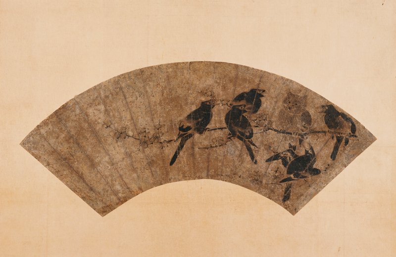 Owl and Crested Mynas on a Plum Branch, 16th century