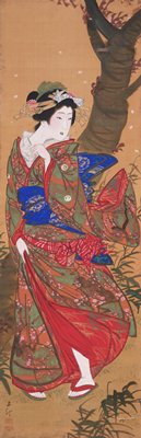 Kyoto Maiden [left of the pair Kyoto Maiden and Peeking Boy], Mihata Jōryū, 1830s