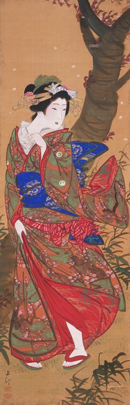 Kyoto Maiden [left of the pair Kyoto Maiden and Peeking Boy], Mihata Jōryū, 1830s