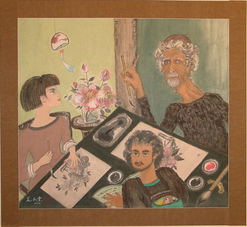 Painter with Two Students, Minol Araki, 2002