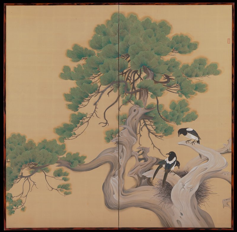 Three Magpies on a Pine Tree, 1920s–1930s