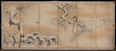 Birds in Landscape [left of a pair], Kano Naonobu, first half 17th century