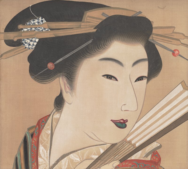 City Girl [left of a triptych of Three Beauties], Mihata Jōryū, 1830s