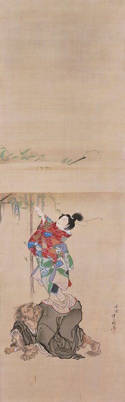 Wisteria Maiden and Demon Priest, Kawanabe Kyōsai, c. 1872
