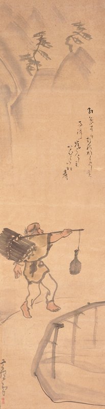 Woodcutter Crossing a Bridge in Rain, Nagasawa Rosetsu, second half 18th century