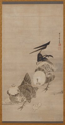 Roosters, Hen, and Chicks [right of a pair], Itō Jakuchū, 1795