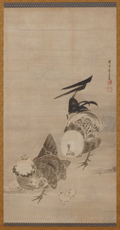 Roosters, Hen, and Chicks [right of a pair], Itō Jakuchū, 1795