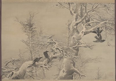 Five Crows in a Snowy Tree, Kōno Bairei, late 19th century