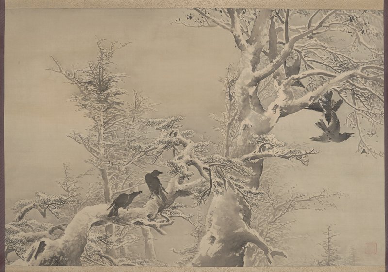 Five Crows in a Snowy Tree, Kōno Bairei, late 19th century
