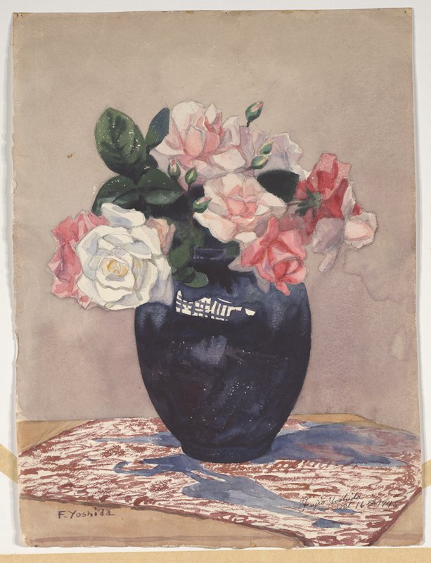 Vase with Roses, Yoshida Fujio, 1945