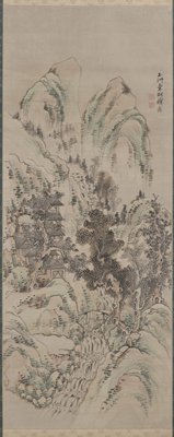 Landscape with Fisherman Outside a Cave, Kuwayama Gyokushū, late 18th century