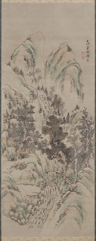 Landscape with Fisherman Outside a Cave, Kuwayama Gyokushū, late 18th century