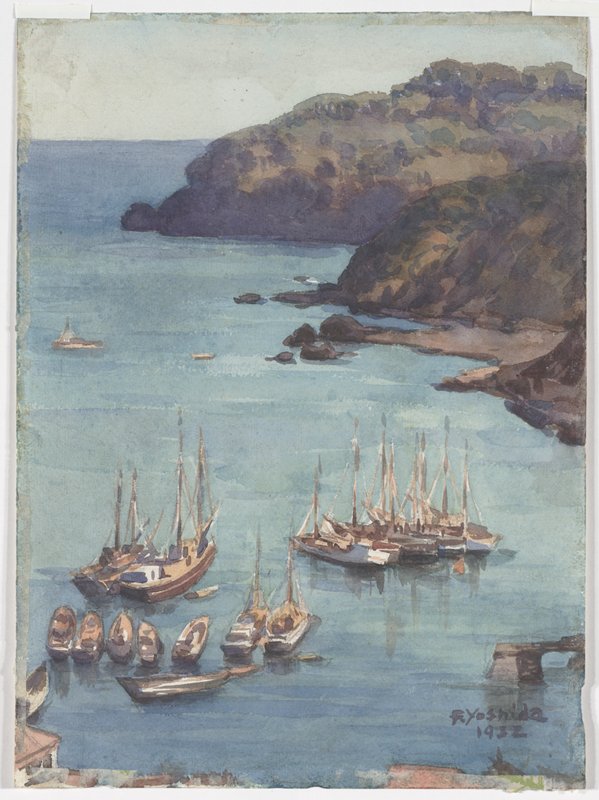 Sailboats in Harbor, Yoshida Fujio, 1932