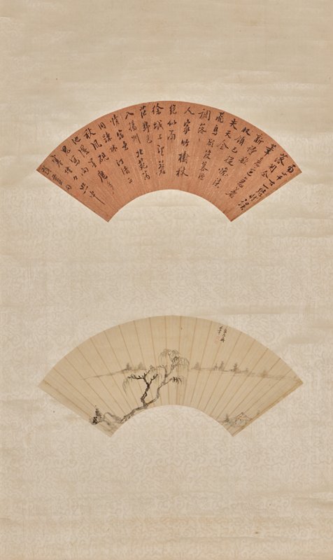 Two mounted fan paintings [center of a set of three scrolls], I Fukyū, first half 18th century