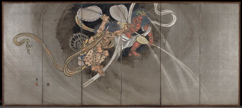 Gods of Wind and Rain [left of the pair Gods of Thunder, Wind, and Rain], Mano Kyōtei, early 20th century