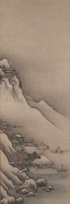 Landscape of Winter and Spring, from a triptych of Bodhidharma and Landscapes of the Four Seasons, Unkoku Tōeki, 1620s