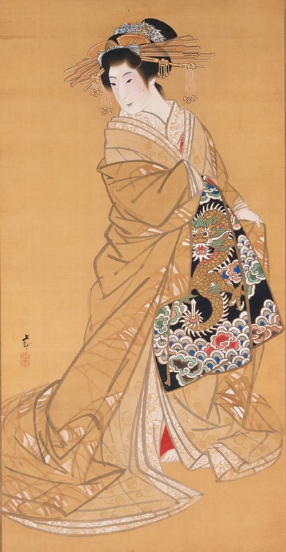 Beauty with Dragon Obi, Mihata Jōryū, 1830s
