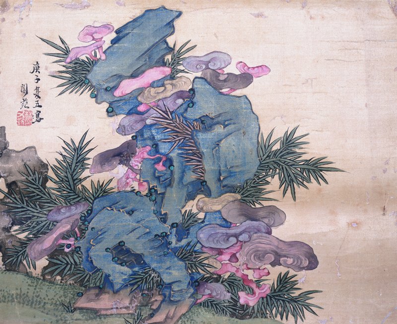 Fungus of Immortality, Bamboo, and Rocks, Hayashi Rōen, 1780