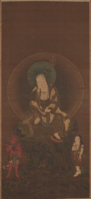 Dokumentasi “Life-Prolonging Jizō Bodhisattva (Enmei Jizō Bosatsu)”; Hanging scroll, ink, color, gold paint, and gold leaf on silk. Minneapolis Institute of Art.