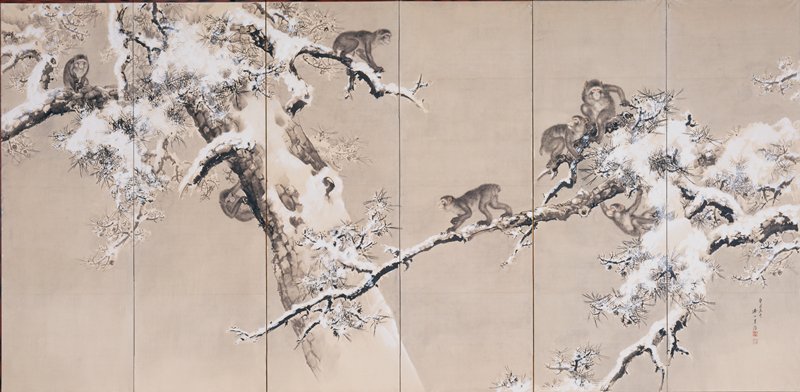 Monkeys in Pine Trees, Kishi Renzan, 1853