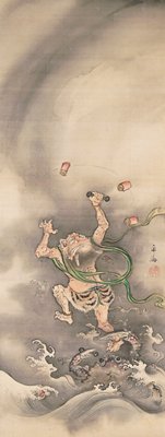 God of Thunder captured by a crab [right of the pair Gods of Wind and Thunder], Satake Eikai, mid 19th century