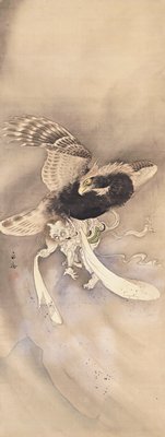 God of Wind caught by a hawk [left of the pair Gods of Wind and Thunder], Satake Eikai, mid 19th century