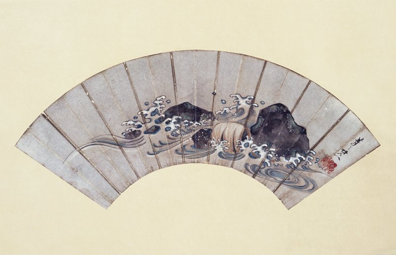 Fish Trap, Waves, Rocks [one of a pair], Suzuki Kiitsu, first half 19th century