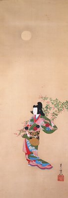 Courtesan Takao with Bush Clover and Moon, Suzuki Kiitsu, first half 19th century