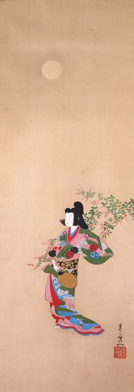 Courtesan Takao with Bush Clover and Moon, Suzuki Kiitsu, first half 19th century