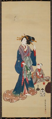Courtesan Listening to Singing of Little Cuckoo, Utagawa Kunisada II, 1860s