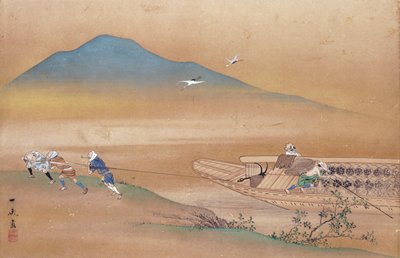Five Figures Pulling a Boat, Oki Ichiga, first half 19th century