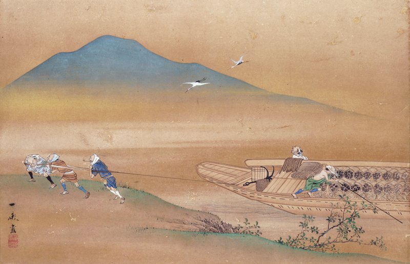 Five Figures Pulling a Boat, Oki Ichiga, first half 19th century