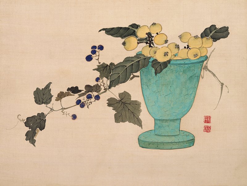 Studies from Nature: Plants, Fish, and Birds (Vase with Loquats), Urakami Shunkin, first half 19th century
