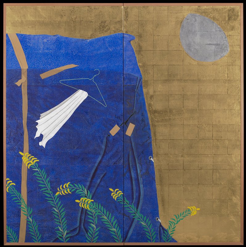 Blue Sheet and Yellow Flowers [right of a pair], Yamamoto Tarō, 2008