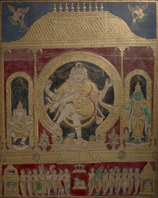 Dokumentasi “Shiva as Nataraja Enshrined with Deities”; Pigment, gold leaf and sukkan (limestone paste) on cloth stretched over wood. Minneapolis Institute of Art.