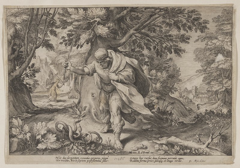 Man and Woman Hit Snakes with Sticks, after Hendrick Goltzius, 17th century