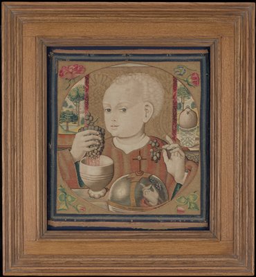 Dokumentasi “The Infant Christ Pressing the Wine of the Eucharist”; Linen warp, wool, silk and gilt weft yarns. Minneapolis Institute of Art.