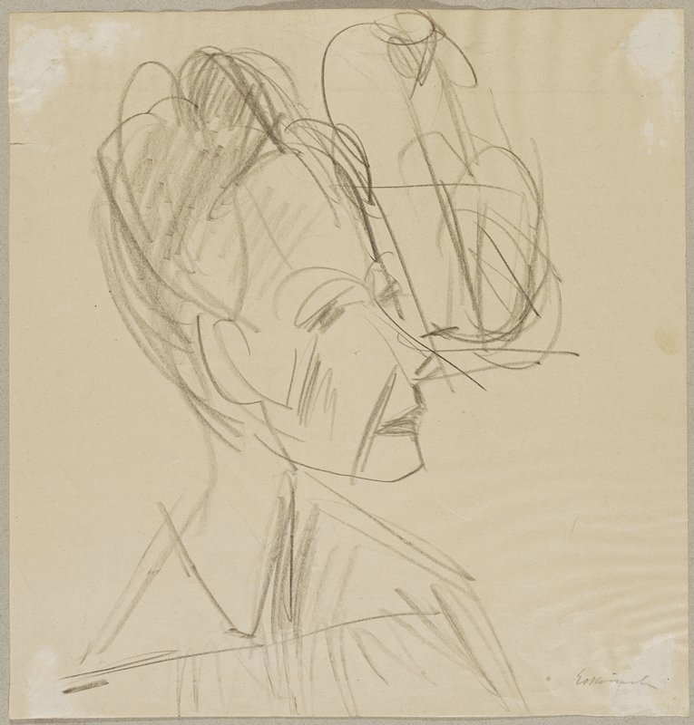 Head Study, Facing Right, Ernst Ludwig Kirchner, 1915–20