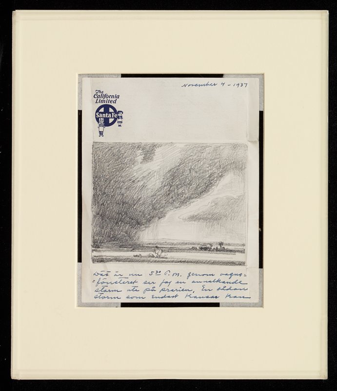 Manuscript letter with landscape sketch, Carl Oscar Borg, November 4, 1937