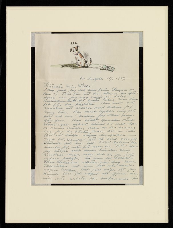 Manuscript letter with drawing of dog, Carl Oscar Borg, July 25, 1937