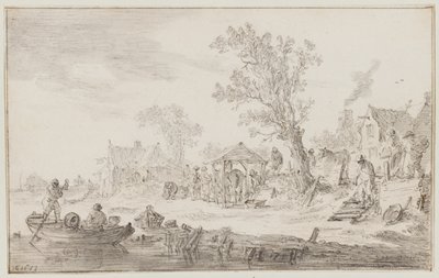 Dokumentasi “River Landscape with Blacksmith at Work outside a Village”; Black chalk, gray wash and traces of pen and brown ink. Minneapolis Institute of Art.