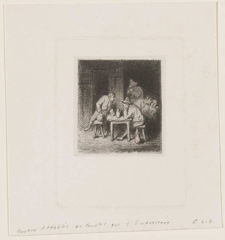 Drinkers at a Table with Embracing Couples, Charles-Émile Jacque, 1843