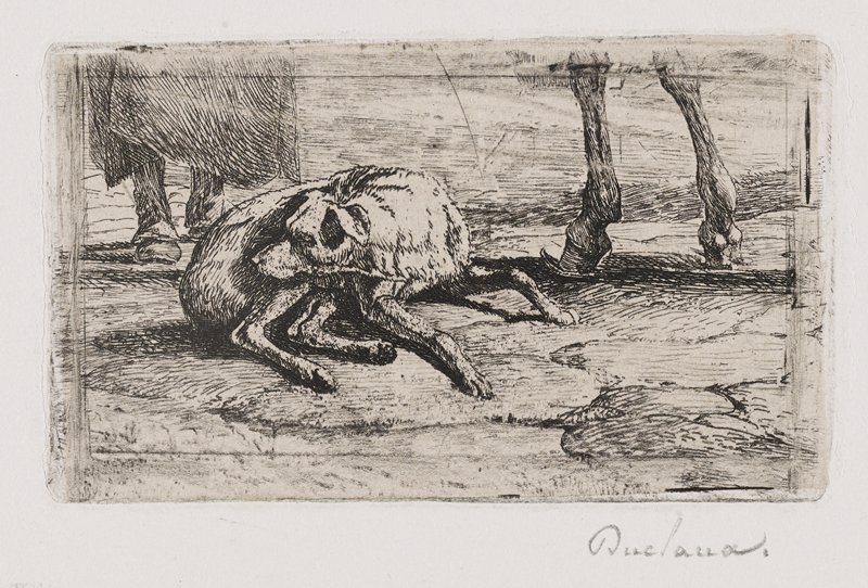 Dog Sleeping on Pavers at a Man's Feet, Antoine Jean Duclaux, c. 1830